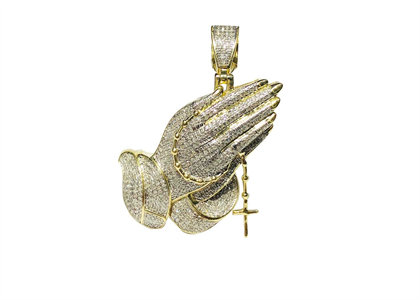 14 KT Iced Out Micro Pave Praying Hand Pendant